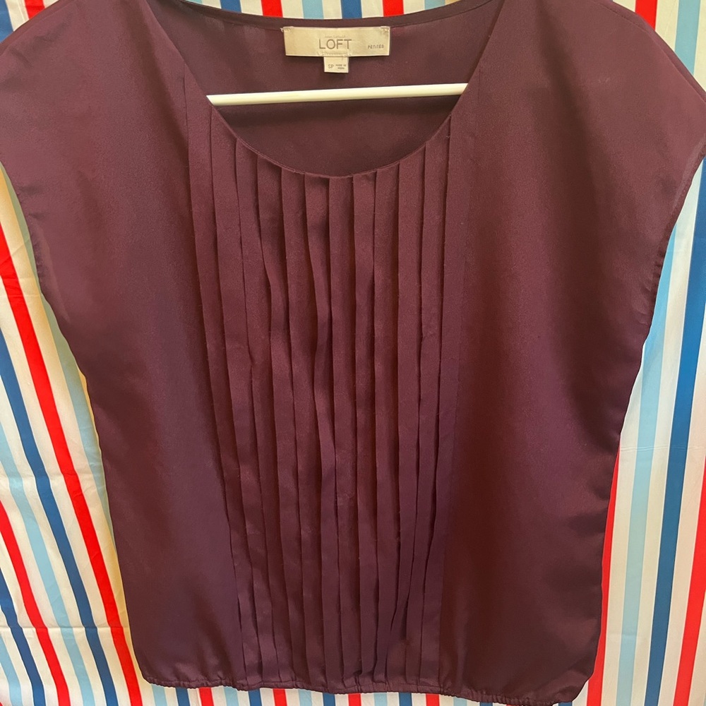 LOFT Wine/Purple pleated women’s blouse- Small/Petite